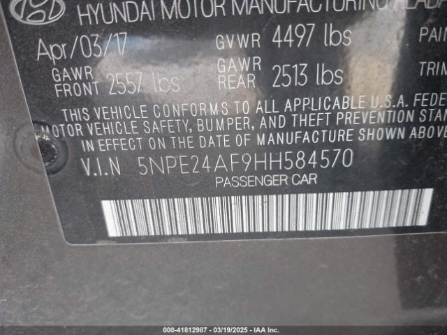 5NPE24AF9HH584570 Hyundai Sonata