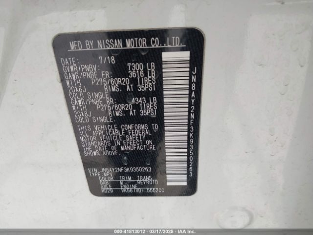 JN8AY2NF3K9350263 Nissan Armada Platinum