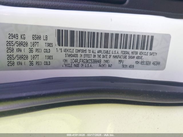 2019 JEEP GRAND CHEROKEE 1C4RJFAG3KC538048 Photo 8