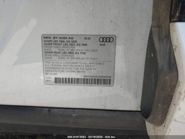 WA1AAAGE2NB040546 Audi E-tron Premium Quattro