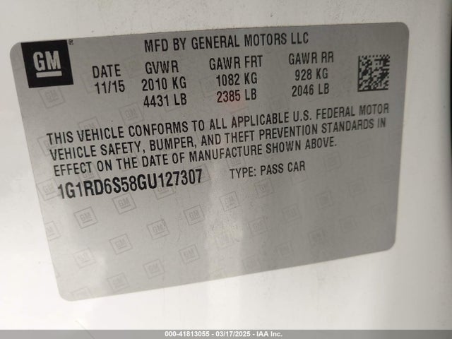 1G1RD6S58GU127307 Chevrolet l3a - di, vvt, hybrid, gen 1