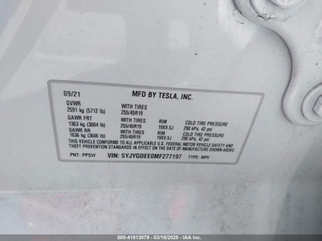 5YJYGDEE0MF277197 Tesla Model Y Long Range Dual Motor All-wheel Drive