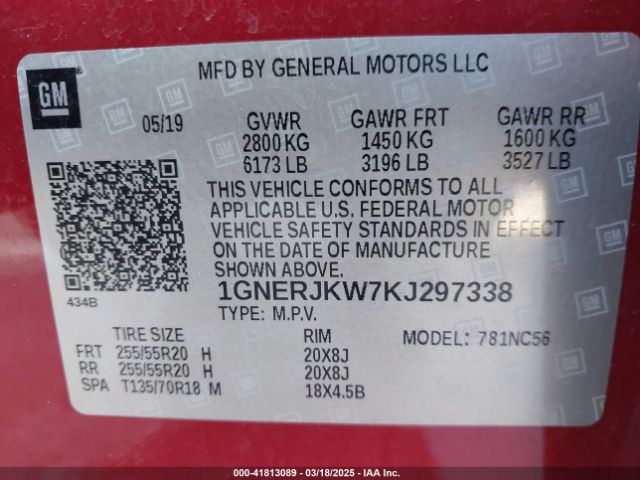 1GNERJKW7KJ297338 Chevrolet Traverse Rs