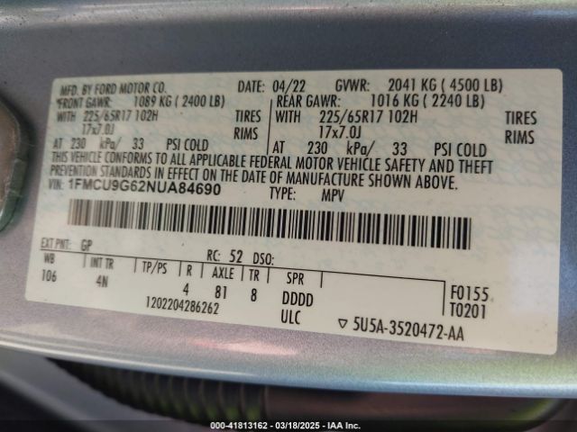 2022 FORD ESCAPE 1FMCU9G62NUA84690 Photo 8