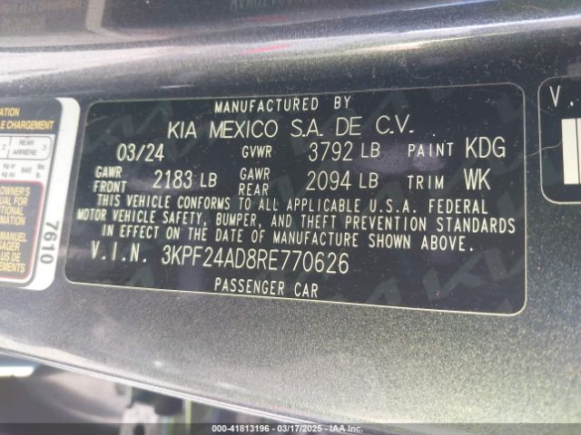 3KPF24AD8RE770626 KIA Forte Lxs
