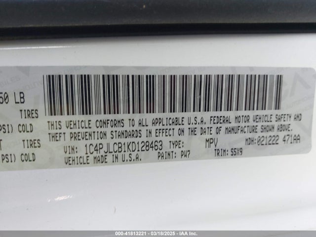 1C4PJLCB1KD128463 Jeep Cherokee Latitude Fwd
