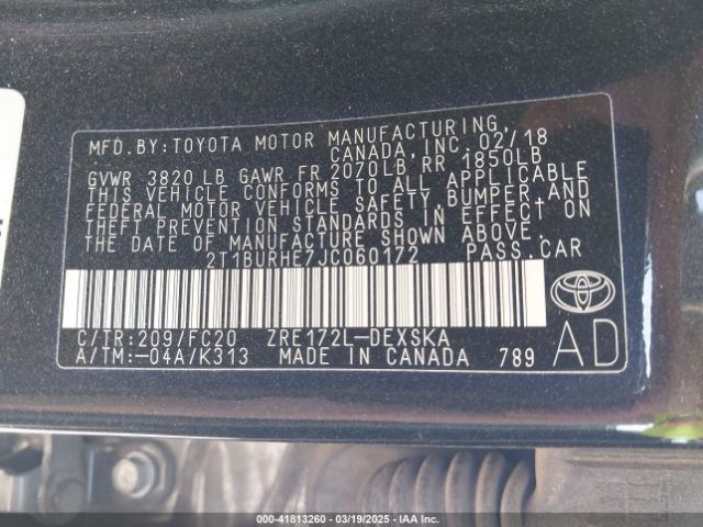 2T1BURHE7JC060172 Toyota COROLLA SE