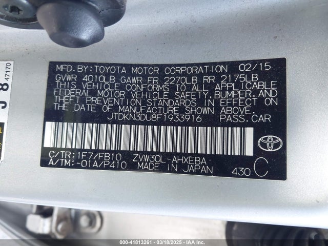 Toyota Prius Two 2015 JTDKN3DU8F1933916 Image 9