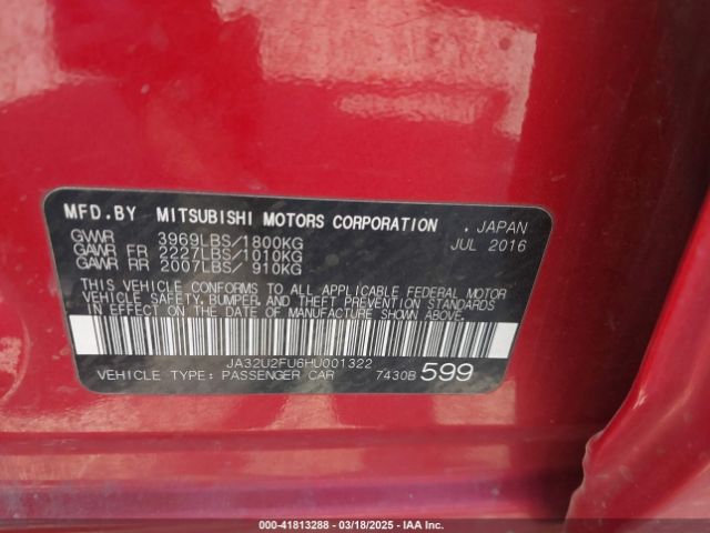 JA32U2FU6HU001322 Mitsubishi LANCER ES