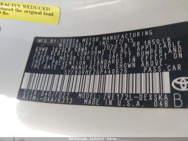 5YFBURHE2GP440626 Toyota Corolla S Plus