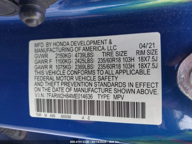 7FARW2H84ME014636 Honda Cr-v Awd Ex-l