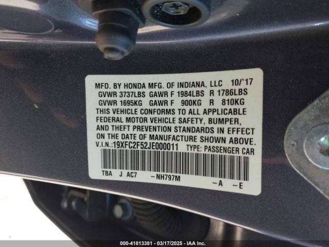 19XFC2F52JE000011 Honda Civic Lx