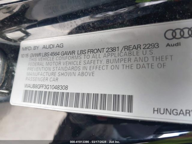 WAUB8GFF3G1048308 Audi A3 2.0t Premium
