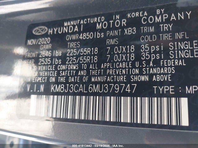 KM8J3CAL6MU379747 Hyundai Tucson Limited