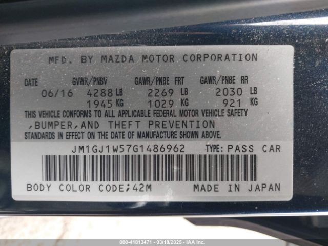 JM1GJ1W57G1486962 Mazda Mazda6 I Grand Touring