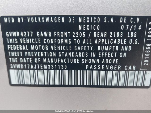 3VWD17AJ7EM331139 Volkswagen Jetta 1.8t Se
