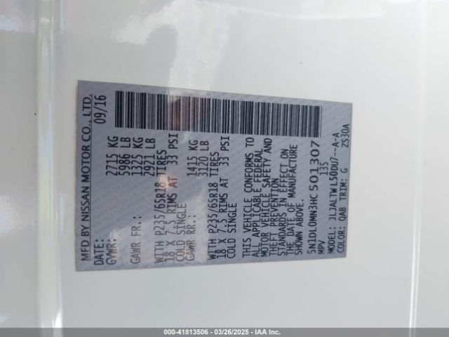 5N1DL0MN3HC501307 Infiniti QX60
