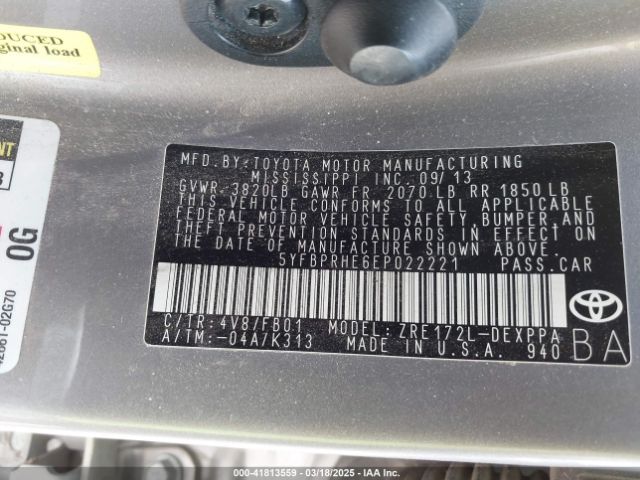 5YFBPRHE6EP022221 Toyota Corolla Le Eco Plus
