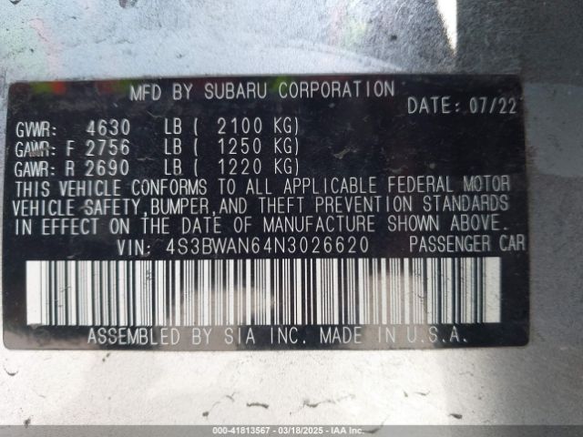 4S3BWAN64N3026620 Subaru Legacy Limited