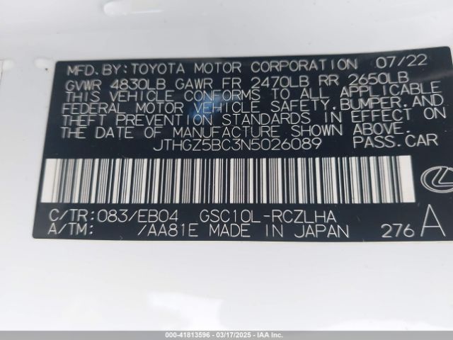 JTHGZ5BC3N5026089 Lexus Rc 350 F Sport