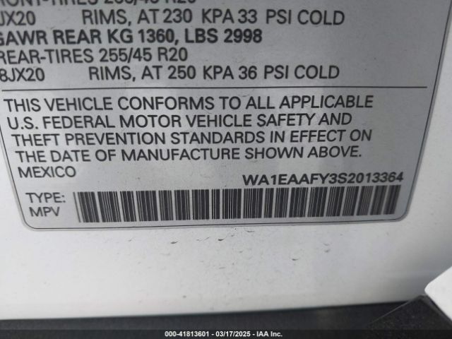 WA1EAAFY3S2013364 Audi Q5 Premium Plus 45 Tfsi S Line Quattro S Tronic