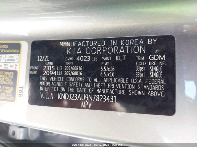 KNDJ23AU9N7823431 KIA SOUL LX