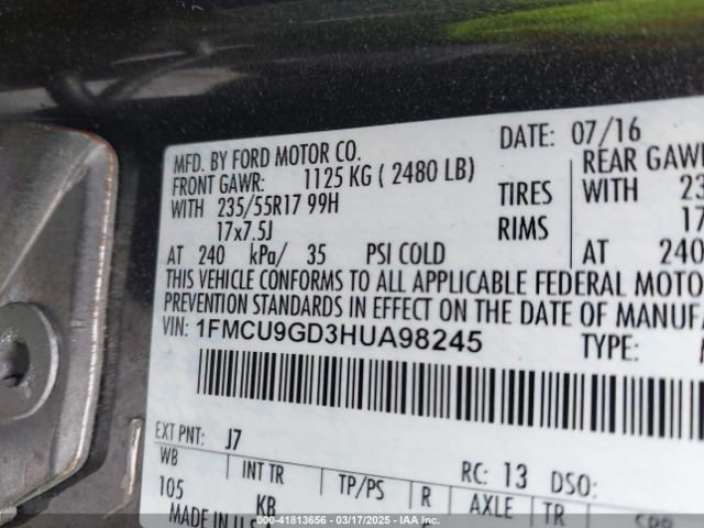 1FMCU9GD3HUA98245 Ford ESCAPE SE