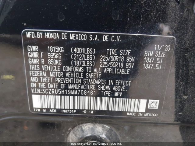 3CZRU5H19MM708461 Honda Hr-v 2wd Sport