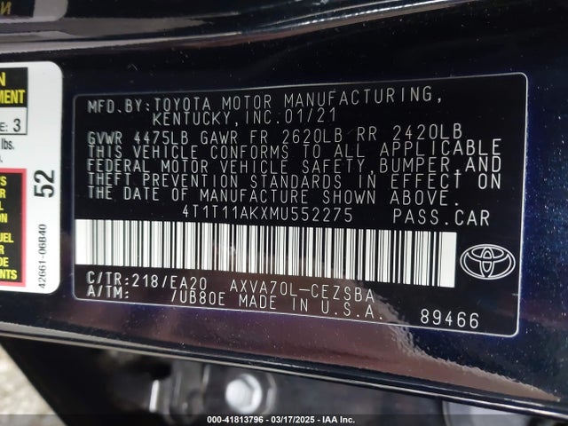 4T1T11AKXMU552275 Toyota CAMRY SE