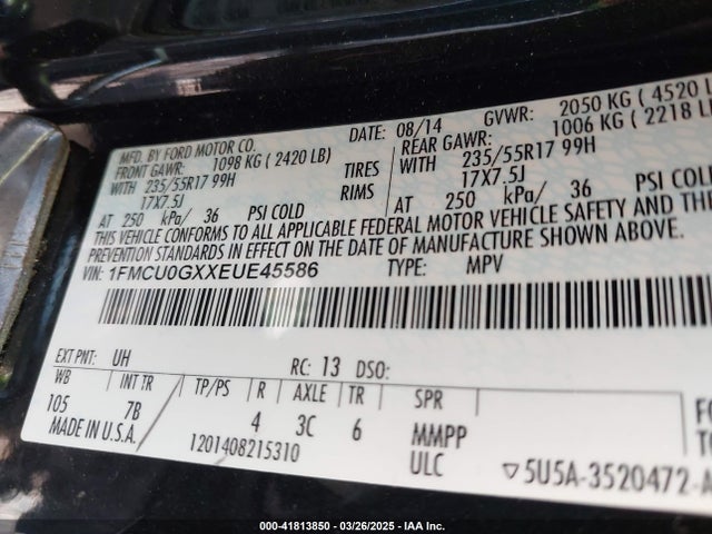 1FMCU0GXXEUE45586 Ford ESCAPE SE