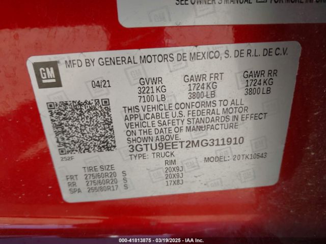 3GTU9EET2MG311910 GMC Sierra 1500 4wd  Short Box At4