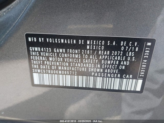 3VWC57BU0KM065712 Volkswagen Jetta 1.4t R-line/1.4t S/1.4t Se