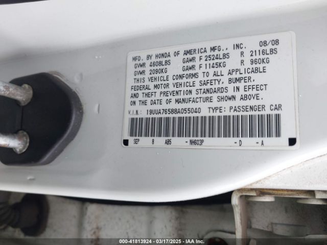 2008 ACURA TL 19UUA76588A055040 Photo 8