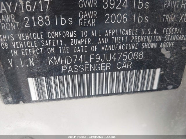 KMHD74LF9JU475088 Hyundai ELANTRA SE
