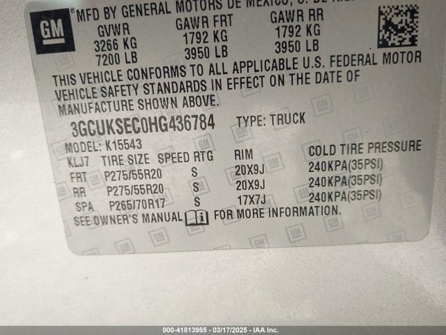 3GCUKSEC0HG436784 Chevrolet Silverado 1500 2lz