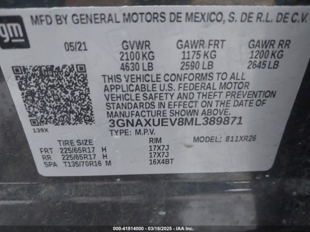 3GNAXUEV8ML389871 Chevrolet Equinox Awd Lt