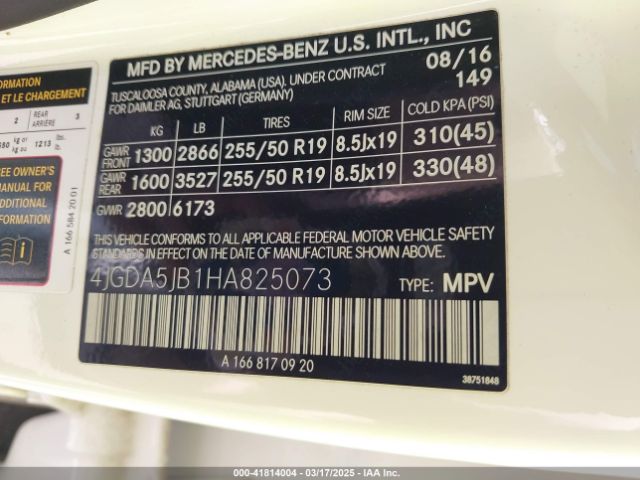 4JGDA5JB1HA825073 Mercedes-Benz GLE 350