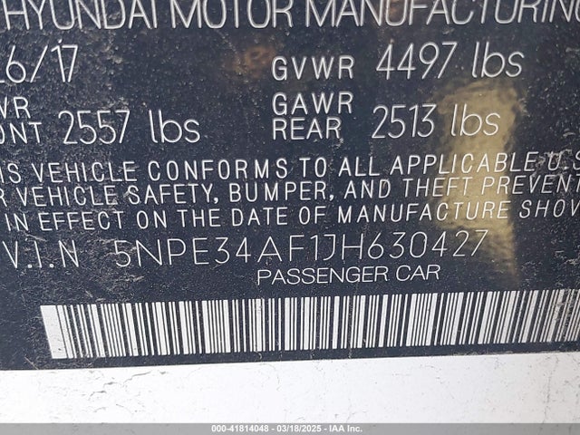 5NPE34AF1JH630427 Hyundai Sonata Sport