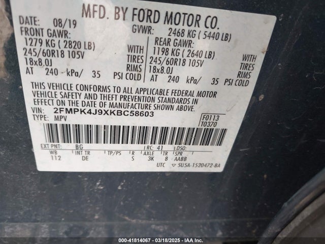 Ford EDGE SEL 2019 2FMPK4J9XKBC58603 Image 9