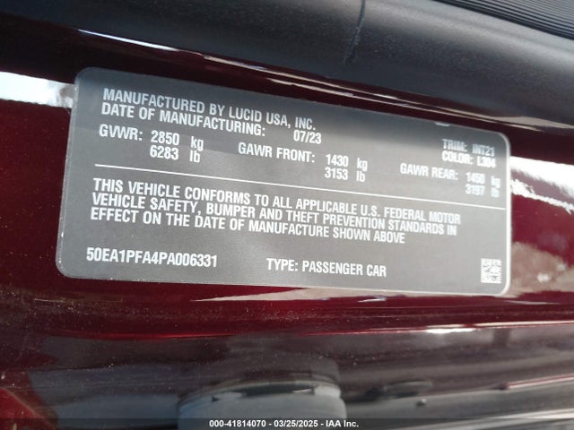 Lucid Air Pure 2023 50EA1PFA4PA006331 Image 9