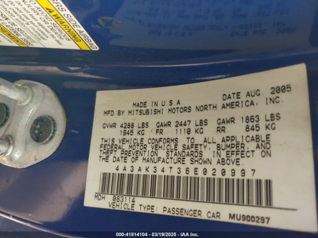 2006 MITSUBISHI ECLIPSE 4A3AK34T36E020997 Photo 8