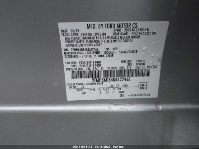 2FMHK6D84KBA22466 Ford Flex Limited