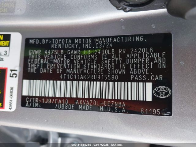 4T1C11AK2RU915580 Toyota a25a-fks