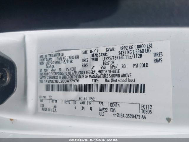 1FBNE3BL2EDA77876 Ford E-350 Super Duty Xlt
