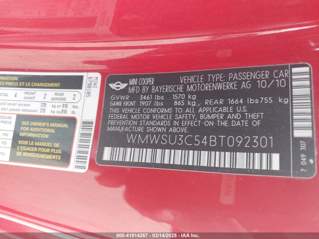 2011 MINI COOPER WMWSU3C54BT092301 Photo 8