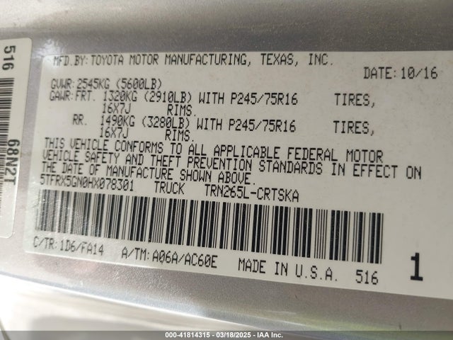 5TFRX5GN0HX078301 Toyota Tacoma Sr