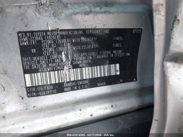 4T3LWRFV2MU027043 Toyota Rav4 Hybrid Le
