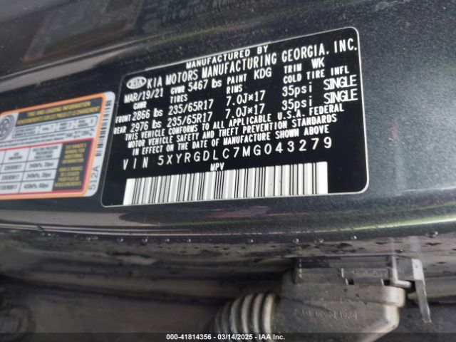 5XYRGDLC7MG043279 KIA SORENTO LX