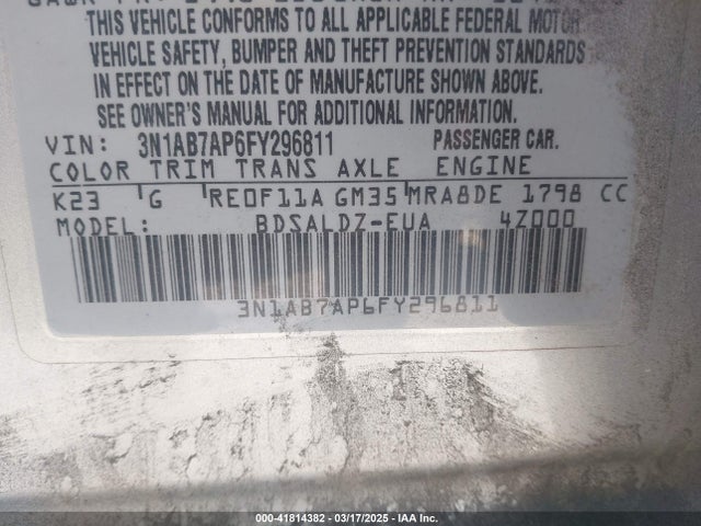 3N1AB7AP6FY296811 Nissan SENTRA SV