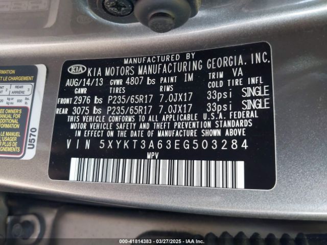 5XYKT3A63EG503284 KIA SORENTO LX